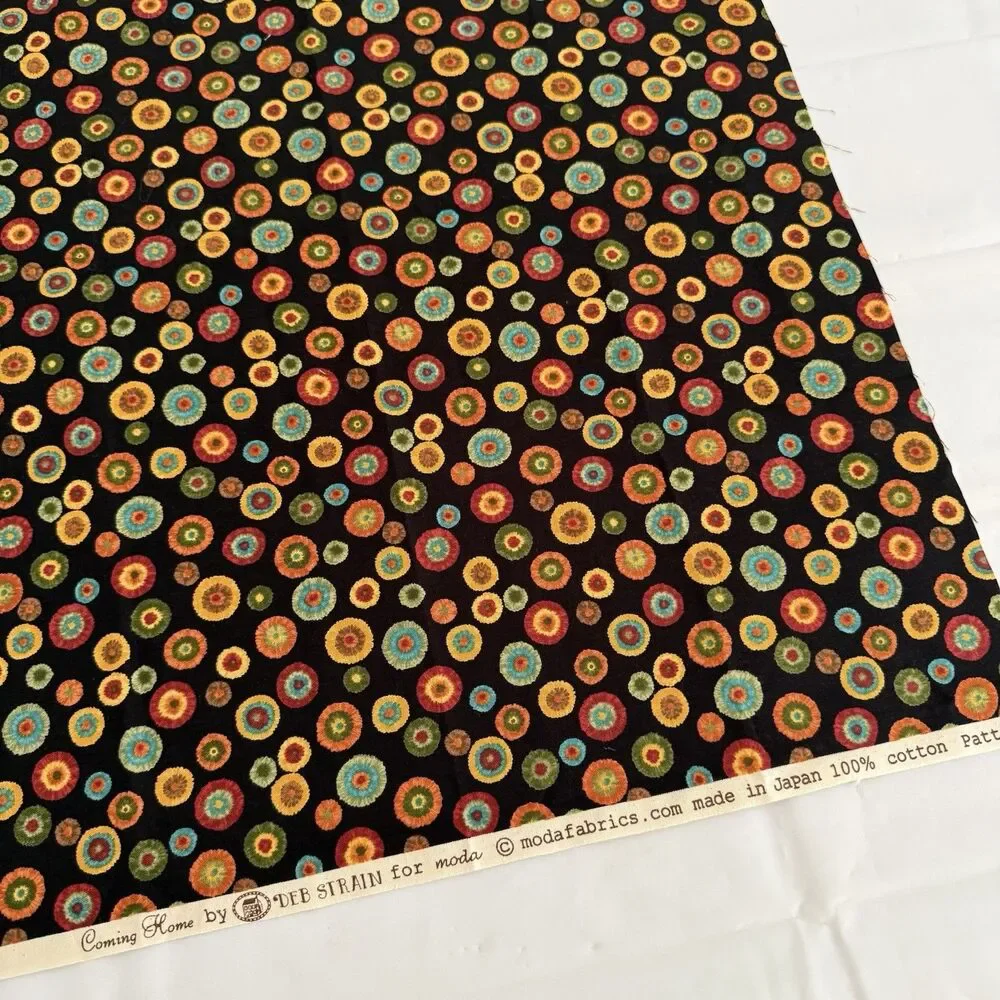Moda Coming Home 19506 Deb Strain Floral on Black Cotton Fabric 2 FQs OOP 2011